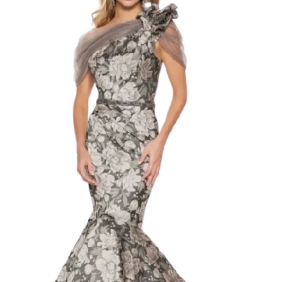 NWT Montage Mon Cheri M853 Brocade & Pongee Lining Formal Gown Oyster Size 8 - Picture 1 of 6